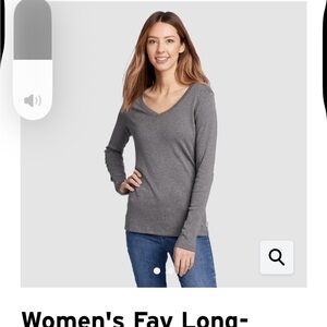 Eddie Bauer Women's Gray V-Neck Long-Sleeve Top